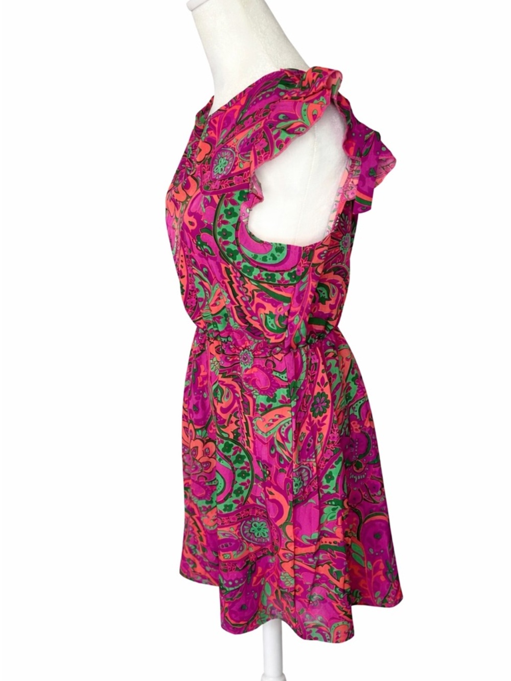 Shein Vibrant Pink Paisley Floral Fit & Flare Dress - Picture 2 of 3